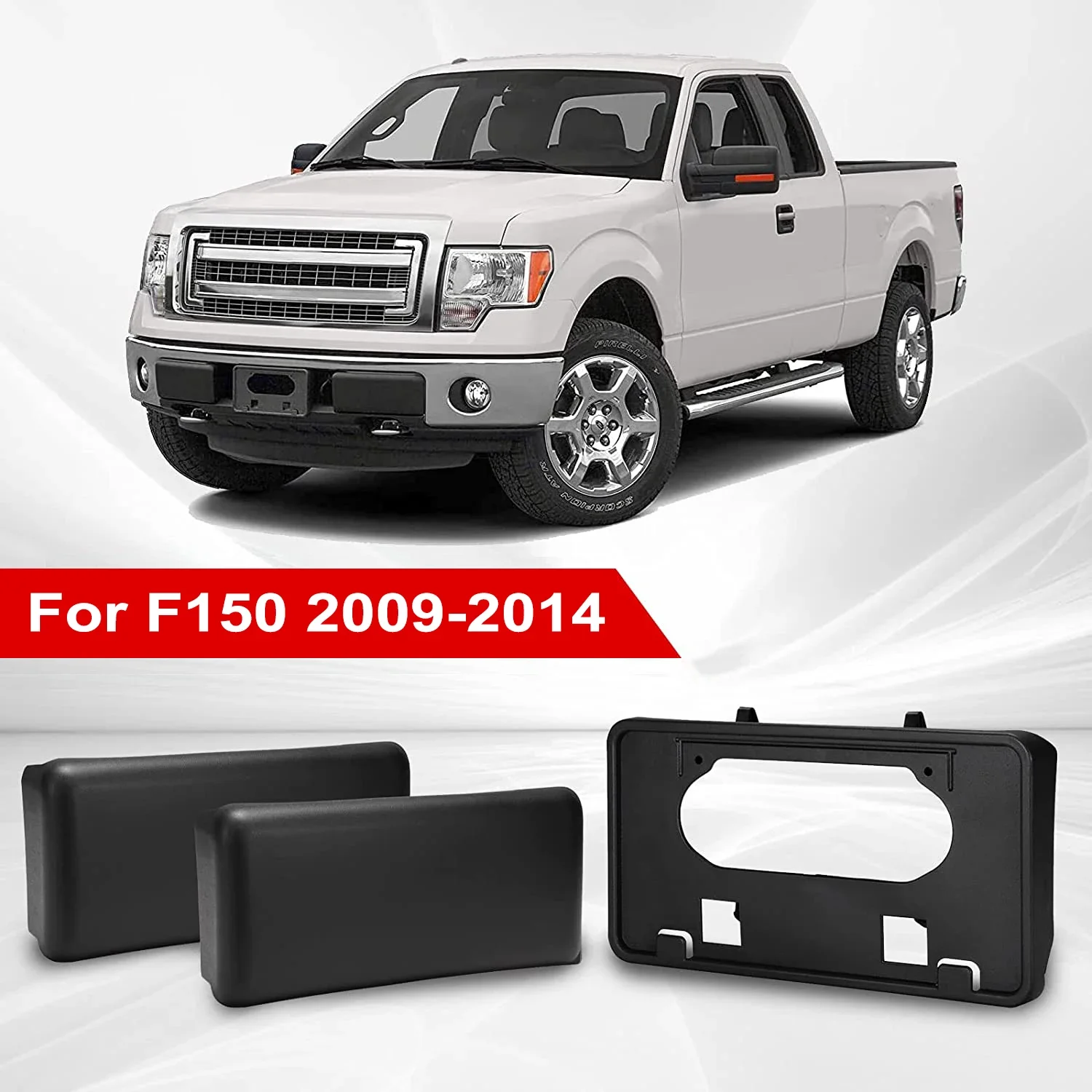 Pickup Front Bumper Guard Cover Insert Cap License Plate Bracket License Frame Mounting Holder Set for Ford F150 2009-2014