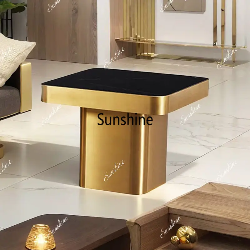 

Living room household post-modern small apartment stainless steel square high and low tea table