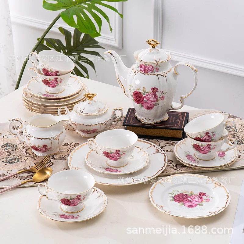 Bone china afternoon tea cup coffee cup ceramic household coffee pot dinner plate set