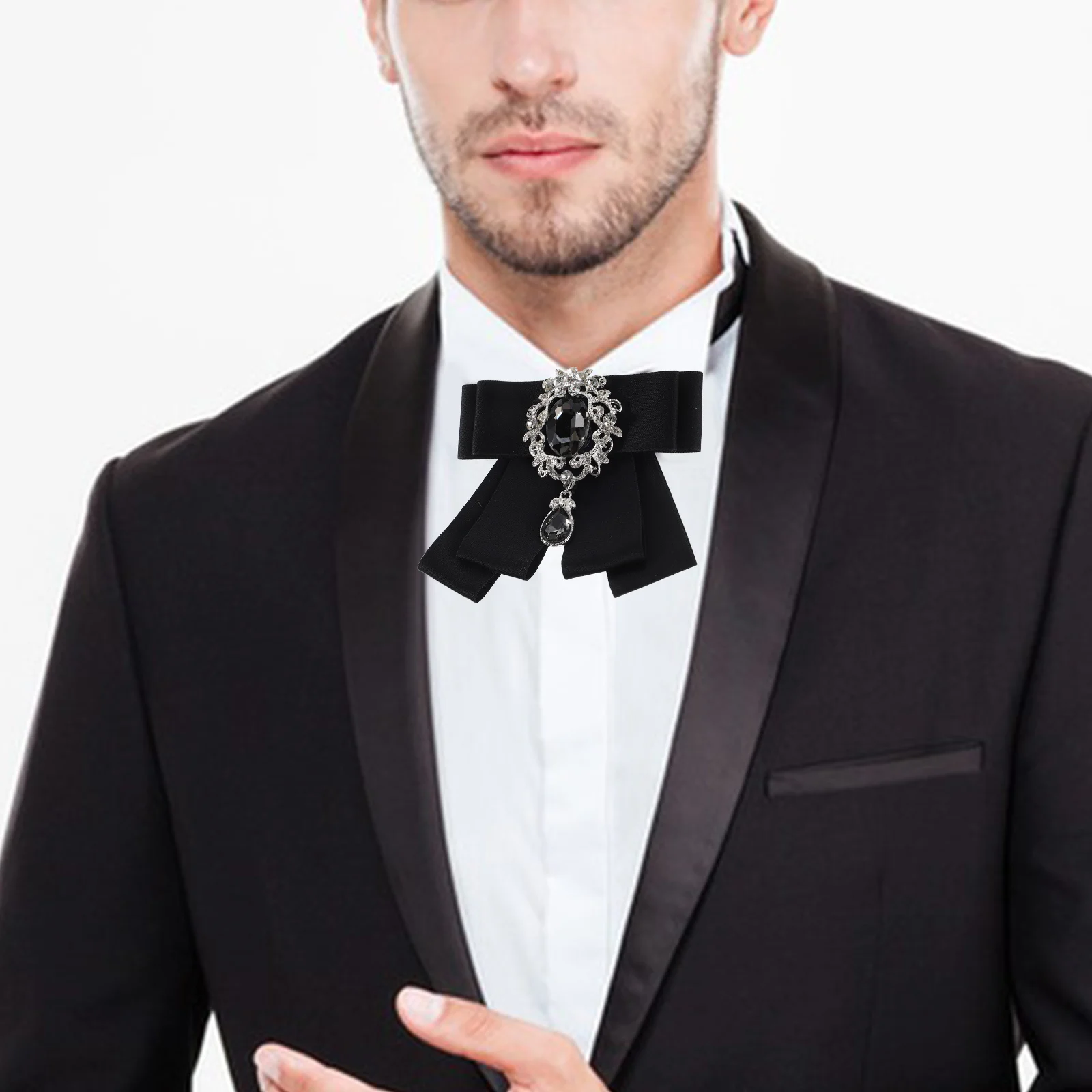 الرجال ربطة القوس فيونكة بروش حجر الراين كليب على ربطة قبل تعادل ربطة حفل زفاف رفقاء البدلة اكسسوارات شريط خمر رسمي #5