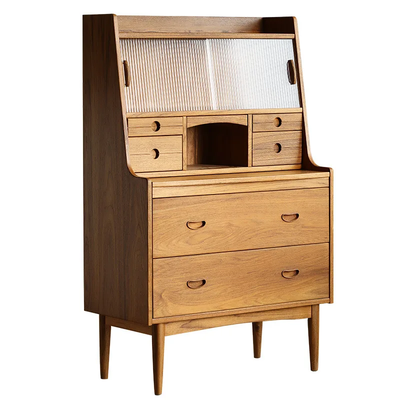 

Myanmar teak antique style secretary cabinet bedroom storage chest bedside cabinet all solid wood with mirror dresser