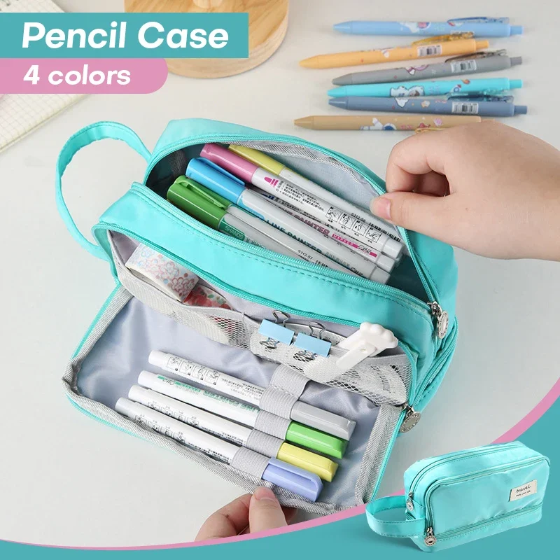 Pencil Cases Large Capacity Pouch Two Compartment Makeup Office College Student Zipper Stationery Organizer School Supplies New