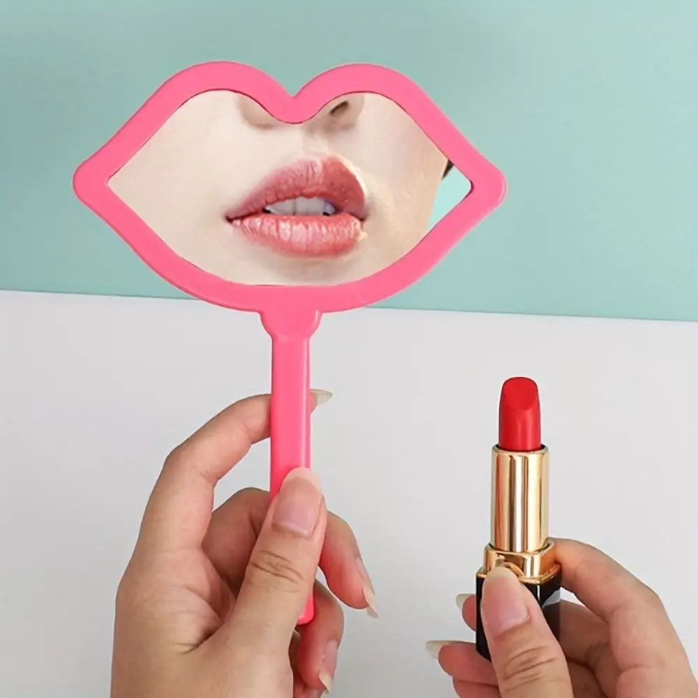 Simple Decorative Handheld Mirror Plastic Kawaii Lip Shape Mirror Unique Travel Size Make Up Mirror Women