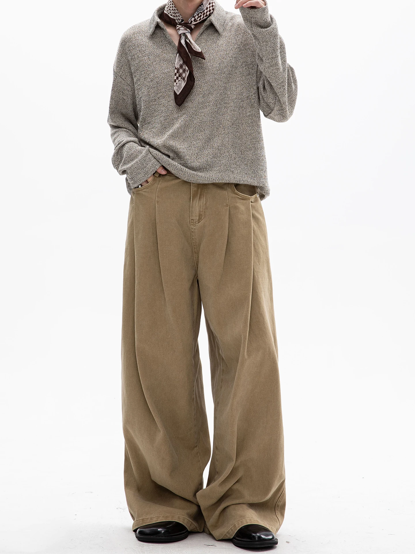 

American Retro Pleated Casual Pants Men's Summer Straight Leg Loose Cleanfit Boys Waed Long Pants Cotton 00% Straight Tube