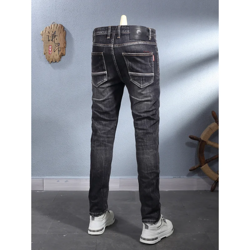 

Autumn new black gray trendy men's high street elastic small straight tube old long pants