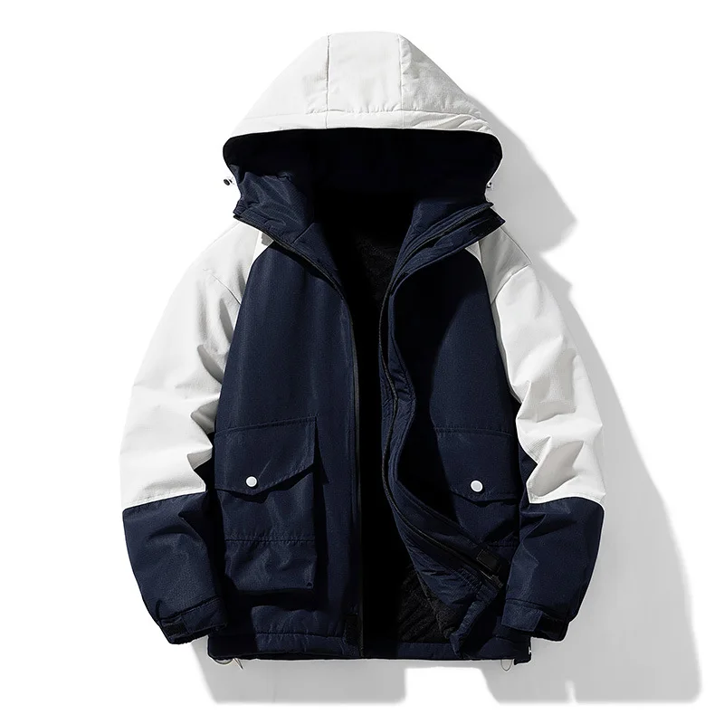 Winter Men's Fleece Hooded Parkas Fashion Patchwork Loose Thick Warm Jackets Men Youthful Vitality Casual Hooded Coats Plus Size