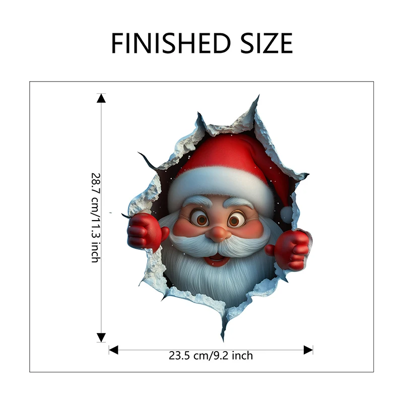 3D Santa Claus Decal Break Through Creative Cartoon Beautify Drawing Room Bedroom Window Stickers Unique Background Decoration