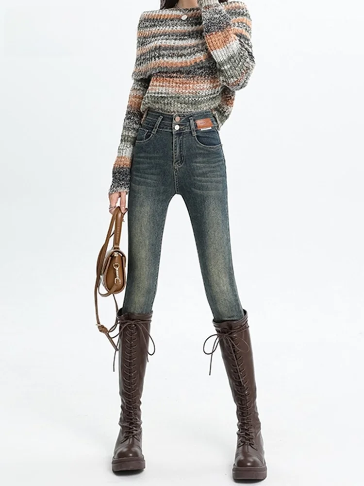 

Джинсы с высокой талией, облегающие, женские, весна-лето, новый стиль, эластичные, повседневные, из хлопкового стрейч-денима, зауженные леггинсы