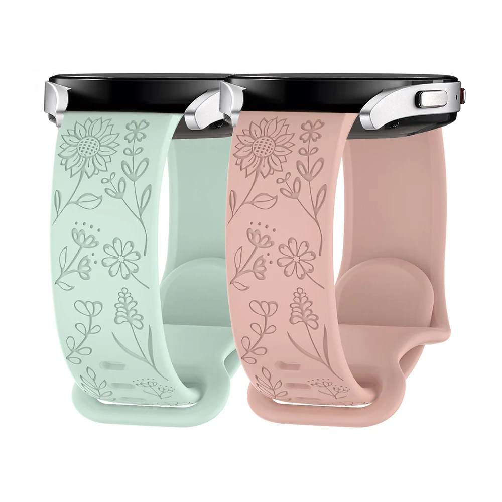 

Sunflower Band for Samsung Galaxy Watch 7 6 5 4 Classic 40mm 44mm/Active 2, 20mm Soft Silicone Floral Engraved Replacement Band