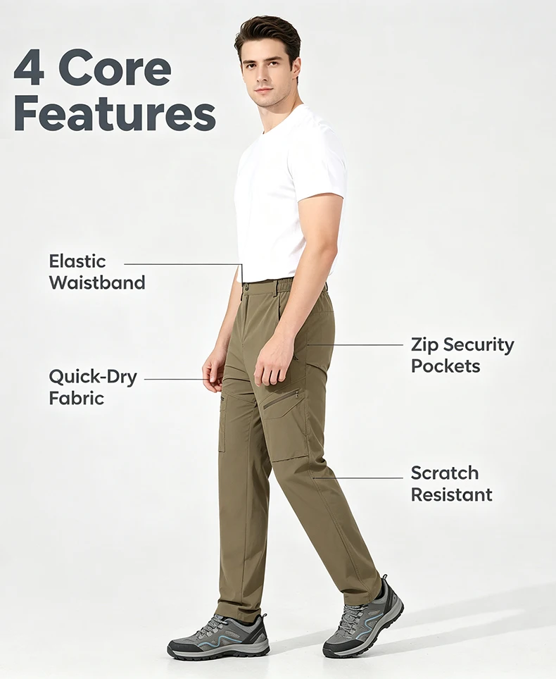 EUMERGX Herren-Sommer-Wanderhose, schnell trocknende, wasserdichte Cargohose, Outdoor-Stretch-Berghose für Camping, Klettern – Detail 6