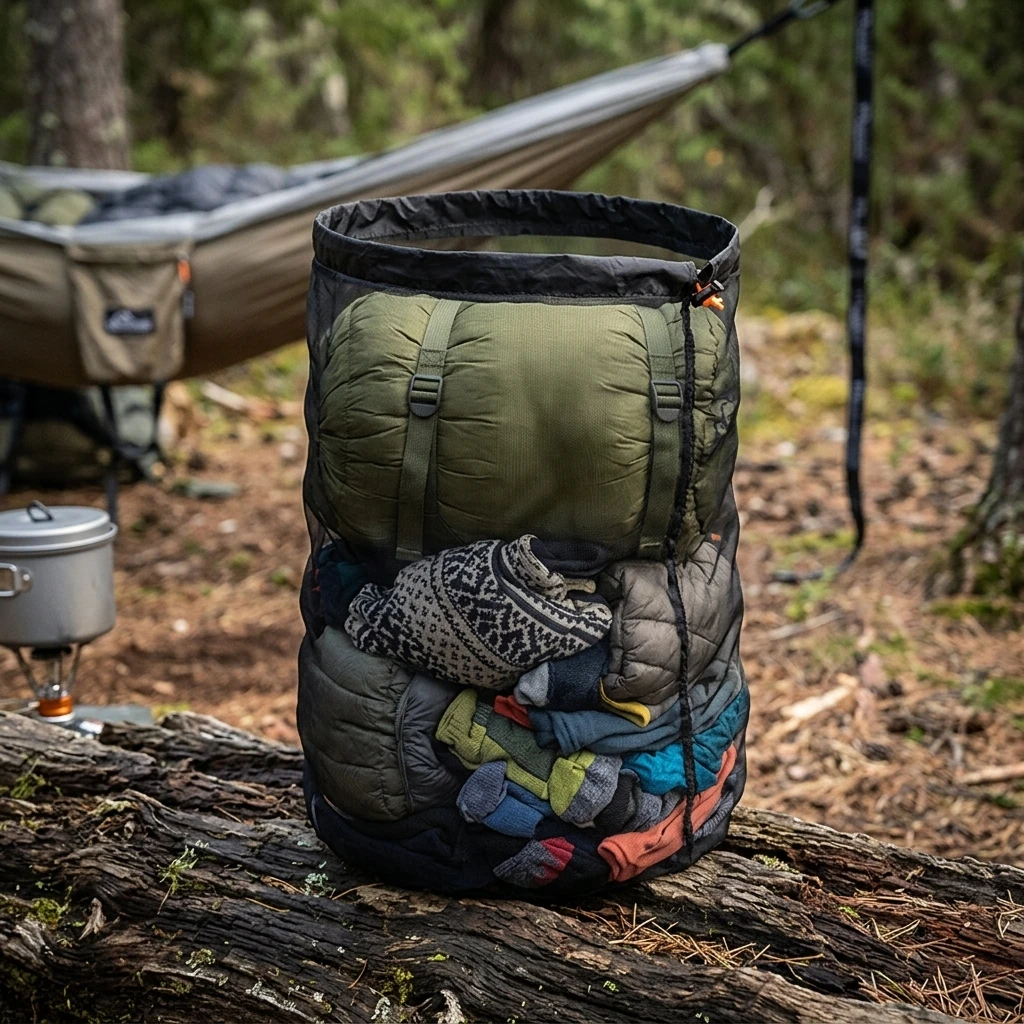 Camping Hammock Storage Bag Travel Clothes Mesh Drawstring Storage Bag Protable Travel Clothes Organizer Bag 5 Size S/M/L/XL/XXL