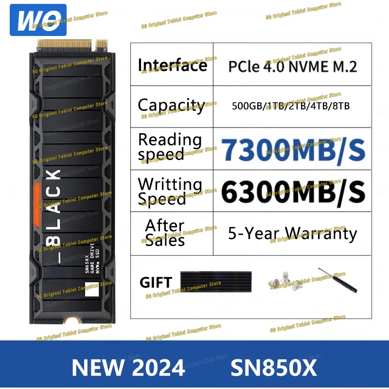 Disco duro interno de estado sólido SN850X SSD M.2 2024, 1TB, 2TB, 4TB, 8TB, 2280 PCIe, X4, para PS4, PS5, ordenador portátil y de sobremesa MLC,