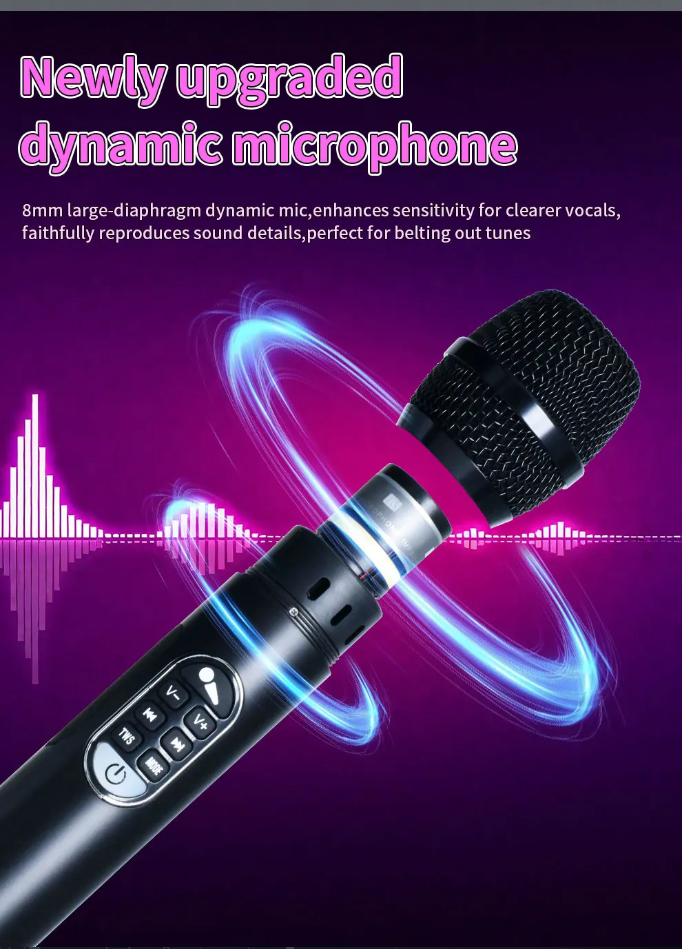 1 Stück 40 W tragbares Bluetooth-Lautsprechermikrofon 6400 mAh TWS Typ C Schnellladung Leistungsstarkes kabelloses Karaoke-Mikrofon für Party und Reisen – Detail 4