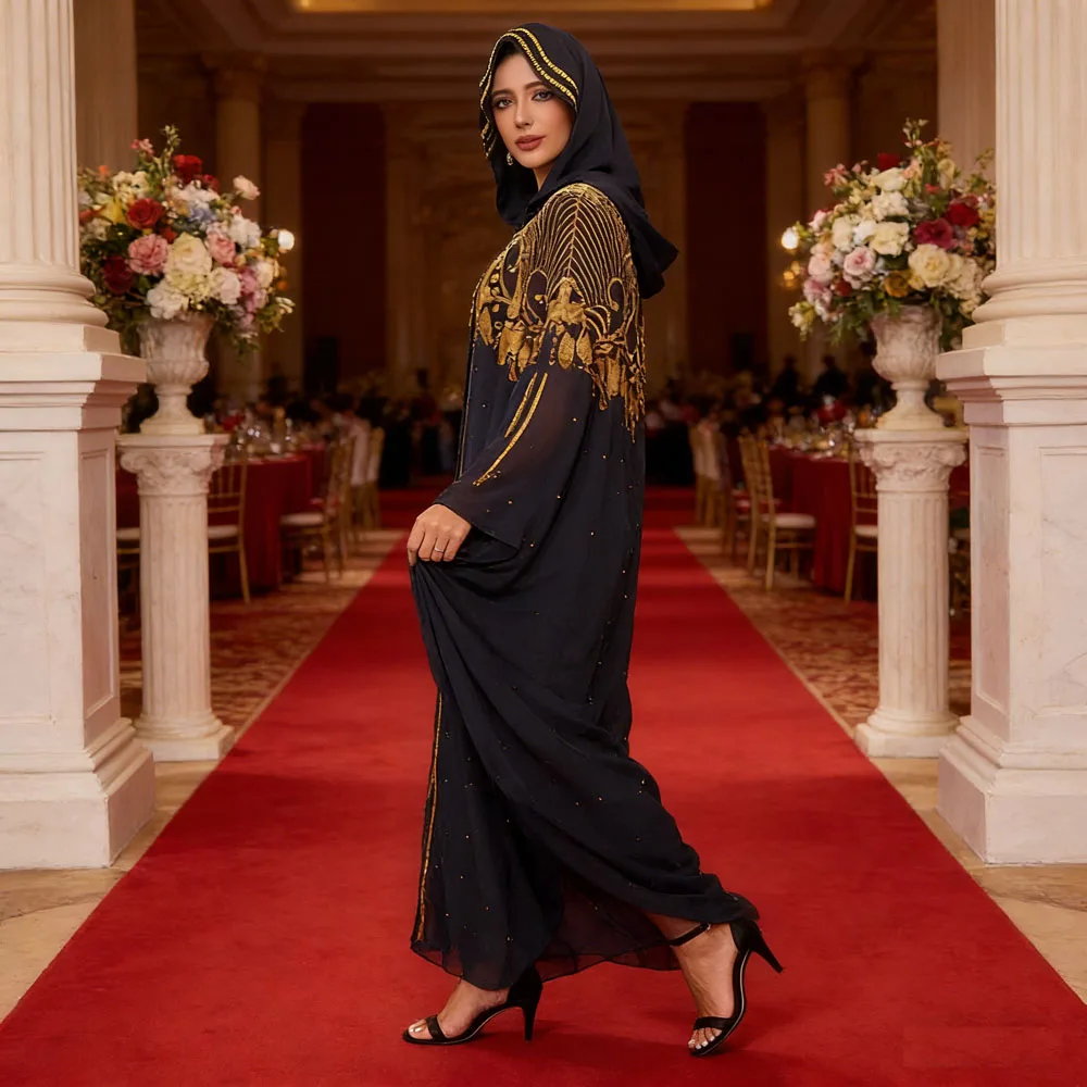 

2 шт., Абая с капюшоном и бриллиантами для скромных женщин, африканское платье Анкара Дашики, марокканский кафтан, исламский кафтан, скромная молитвенная одежда