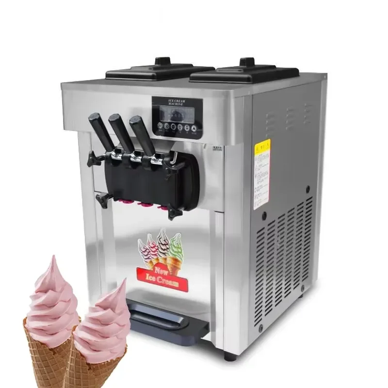 Commercial Soft Serve Ice Cream Maker 3 Flavor Desktop Machine for Shop Restaurant Business Use Automatic Frozen Dessert