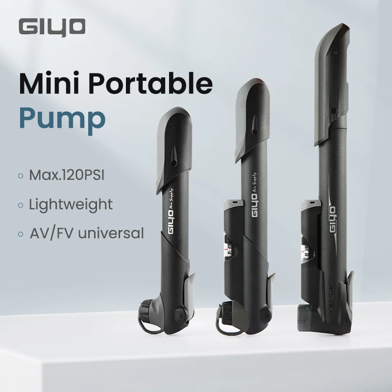 Giyo MTB Micro Tyre Air Inflator 120psi Mini Pump Bicycle Schrader & Presta Valve Hand Pump Road Bike Cycling Tire Inflator