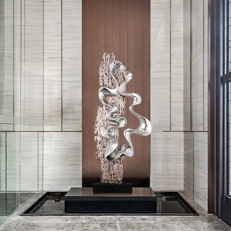 Modern Large Abstract Electroplating Decoration Hotel Lobby Sculpture Art Floor Entrance Decoration