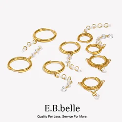 E.B.belle 18K Gold Plated Clear Pendant Multi Sizes Circle Hoop Earrings Stainless Steel Hypoallergenic Party Women Jewelry