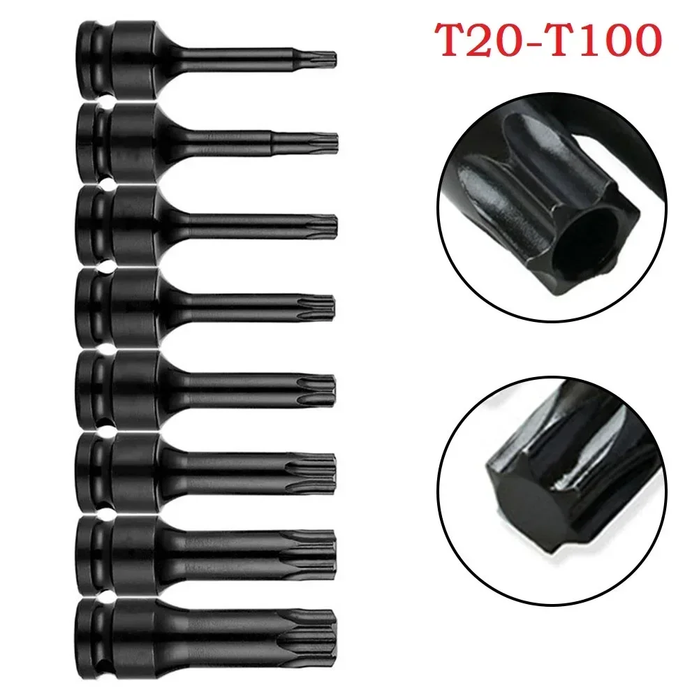 1pc 1/2 torx bit soquete adaptador de chave de ar 1/2 Polegada soquete cabeça quadrada T20-T100 chave adaptadora de soquete pneumático