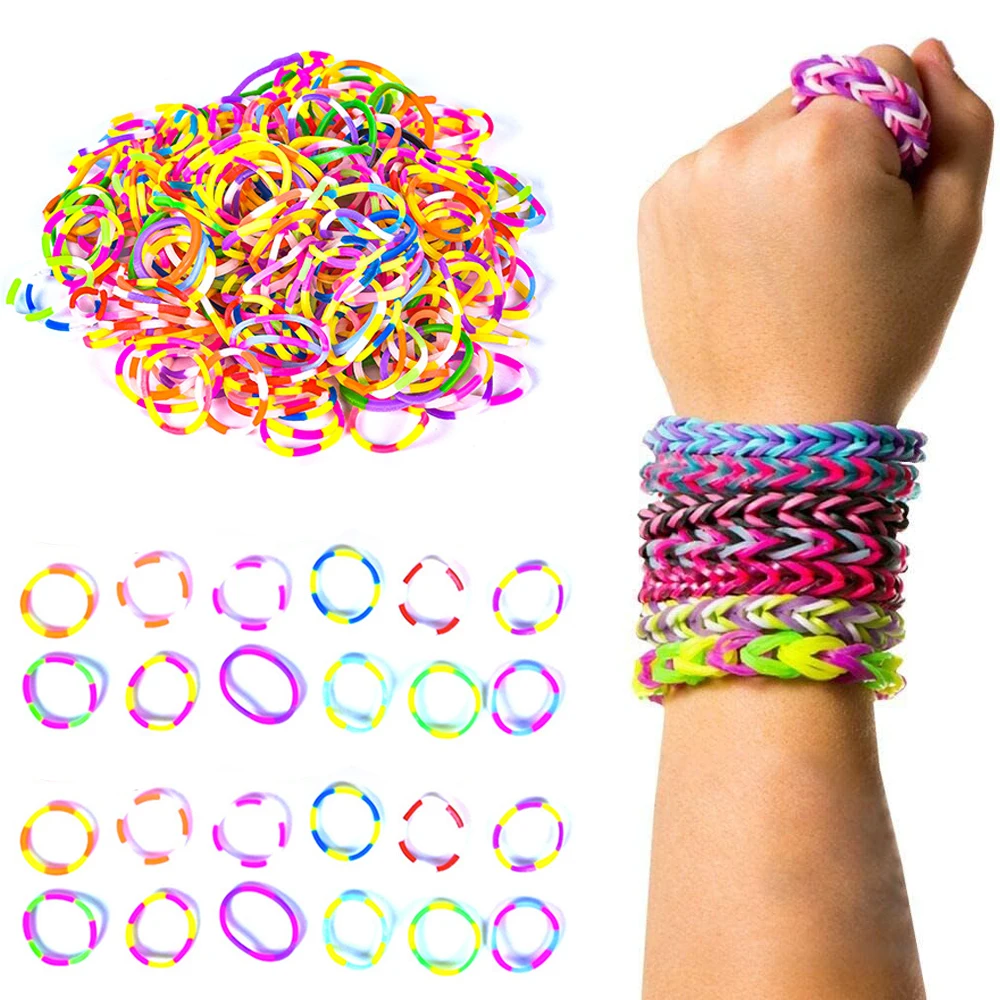 200/600Pcs Color Elastic Bracelets Rubber Loom Bands For DIY Girls Children Party Jewelry Making Craft Accessories Supplies