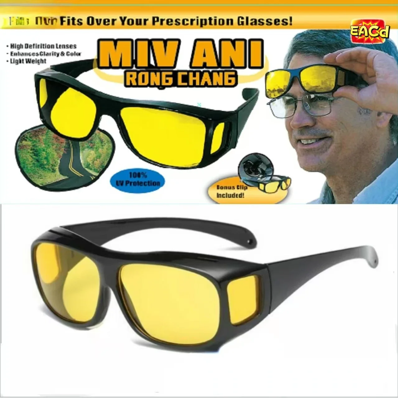 Fashion Vintage Square Frame Unisex Night Vision Glasses Reduce Visual Fatigue Lenses Anti-Glare Anti reflective UV400 Eyewear