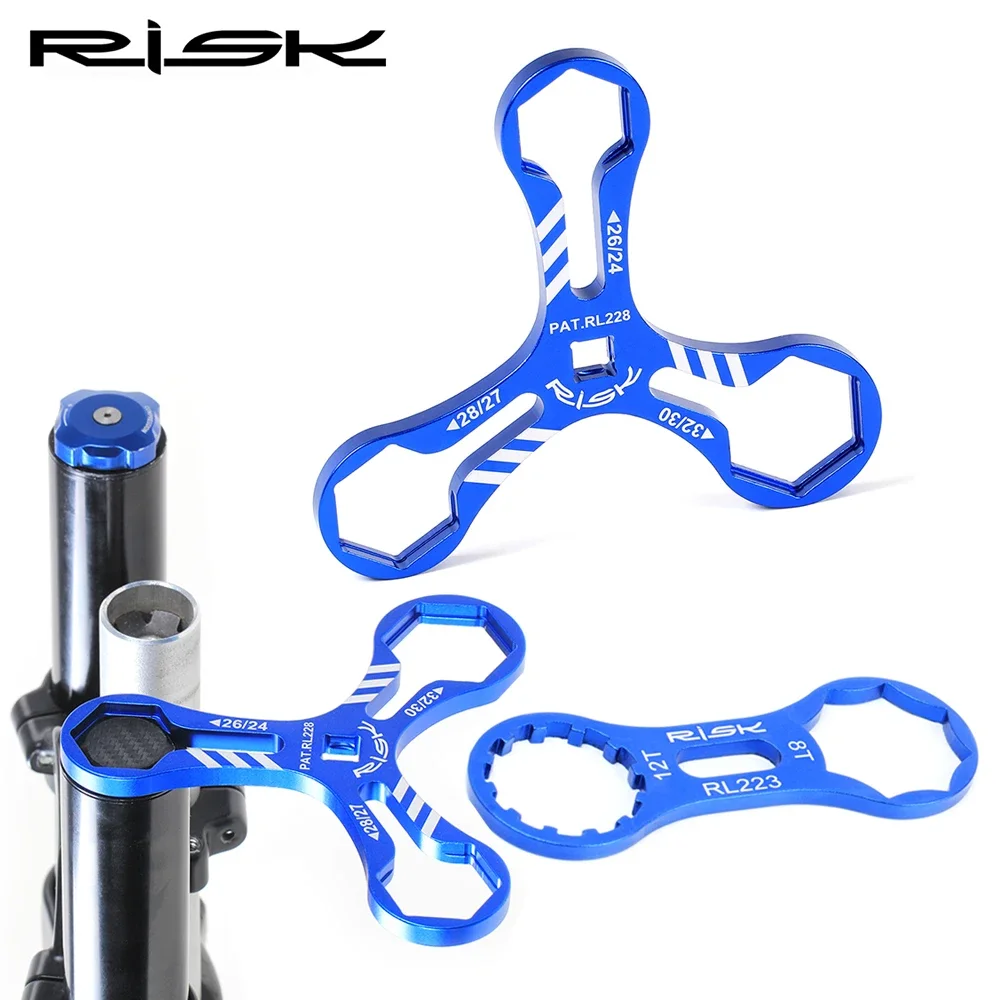 RISK Y-shaped Bicycle Front Fork Cap Wrench 24 26 27 28 30 32mm 8/12T Bike Suspension Extender Spanner Removal Installation Tool