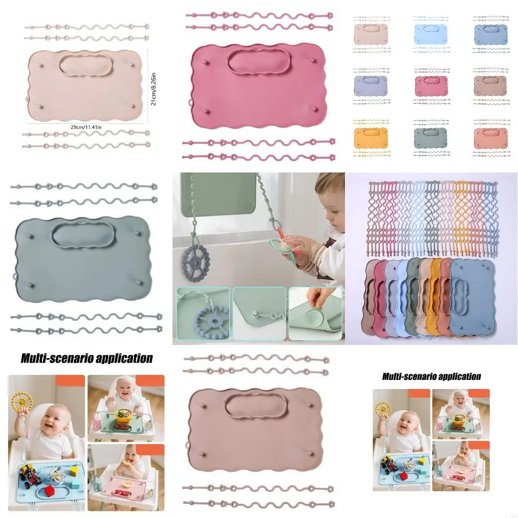 

Dinner Placemat with Strap for Toddlers Kids Placemats Infant Anti Slip Mat Silicone Tablemats Baby Feeding Plate L8RB