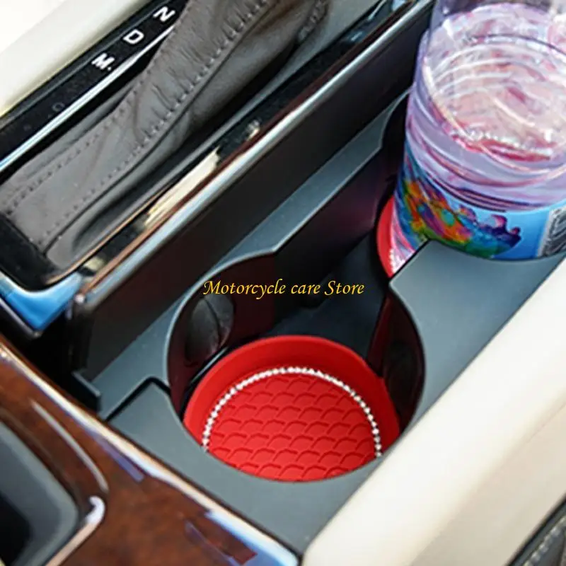 U75F 2pcs Car Bottle Holder Insert Coasters Crystal Rhinestones Water Cup Holder Mat