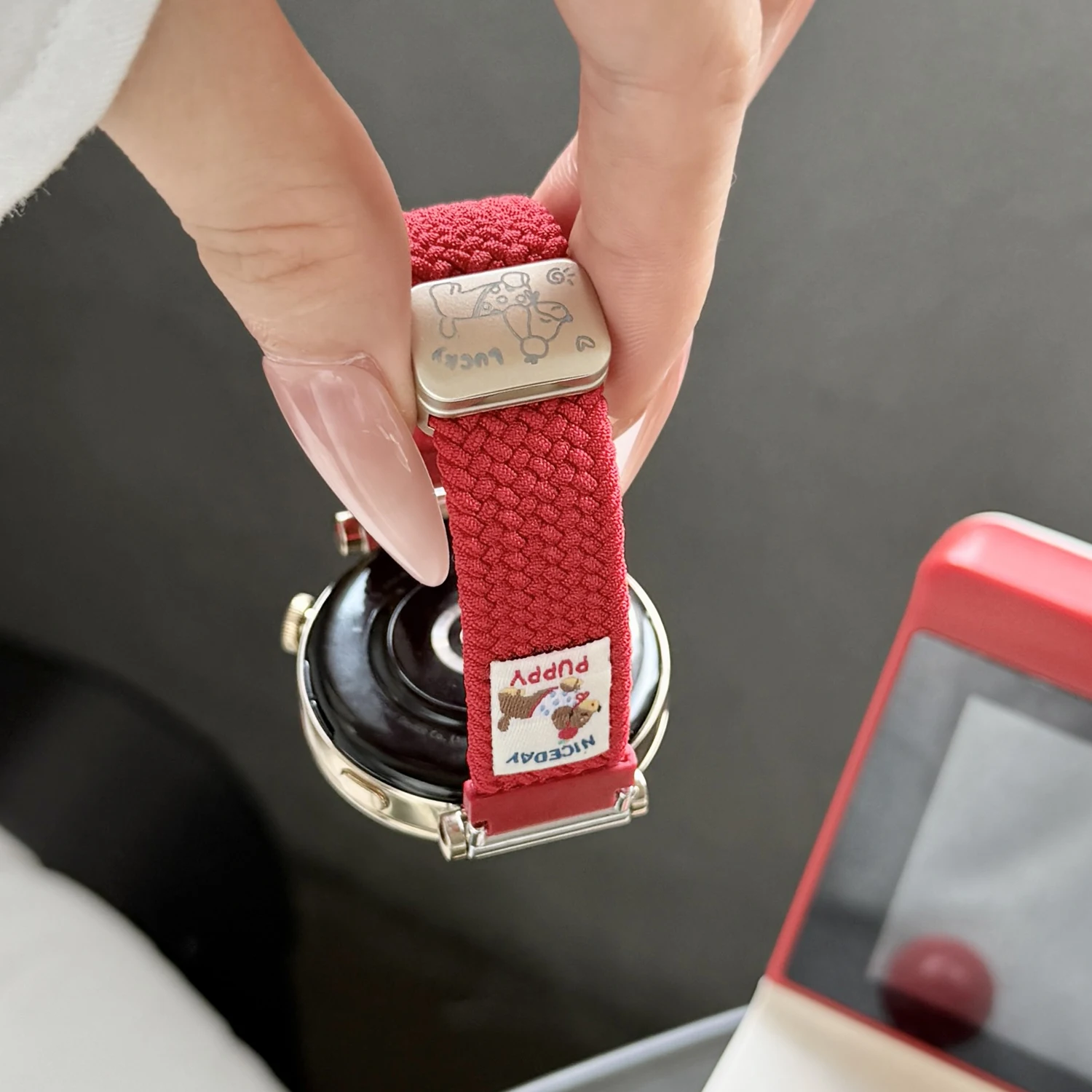 Nylon woven small dog pattern magnetic strap for Samsung Galaxy 7/6/5/4/3 women's strap for universal 18 20 22mm strap