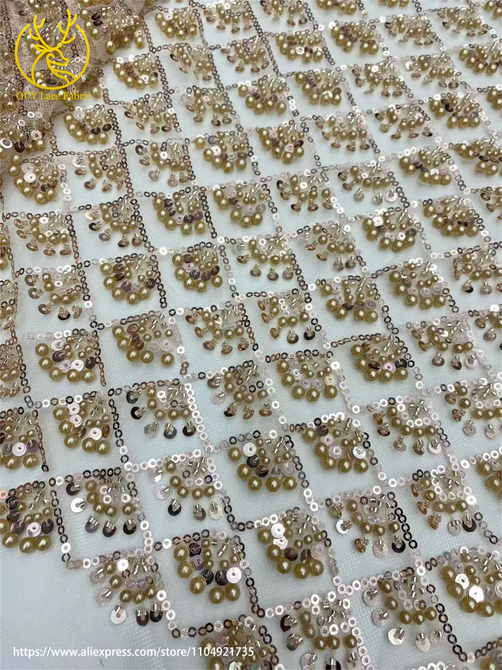 Afrikanischer Perlen-Spitzenstoff 2026 Himmelblau Neueste Nigerianische Französische Pailletten-Tüllspitze Brautkleid Hochzeitskleid Material – Detail 7