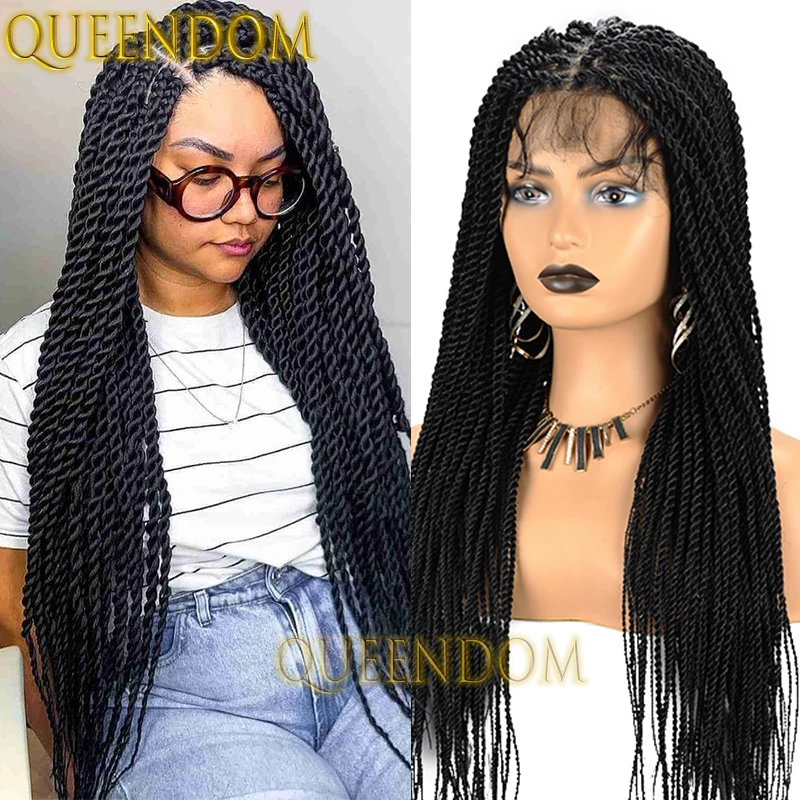 Synthetic Senegalese Twist Braids Wig Full Lace Frontal Braid Goddess Wig For Black Women Natural Knotless Micro Box Braided Wig