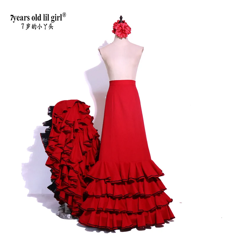 Falda Bata de Flamenco españollilgirl de 7 años con abrigo de cola y lata interior para disfraces de actuación de mujer CWQ40