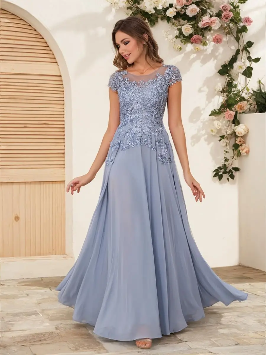 فساتين أم العروس من الشيفون والدانتيل للنساء فساتين زفاف طويلة للضيوف على شكل حرف A فساتين أم العريس