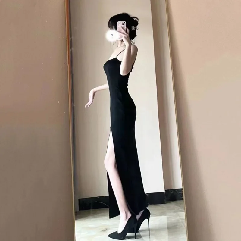 فستان طويل أسود بدون حمالات للنساء، تصميم عصري، سيدة حسية خفيفة، ناضجة، رغبة نقية، رغبة رياح، تنحيف الخصر #5