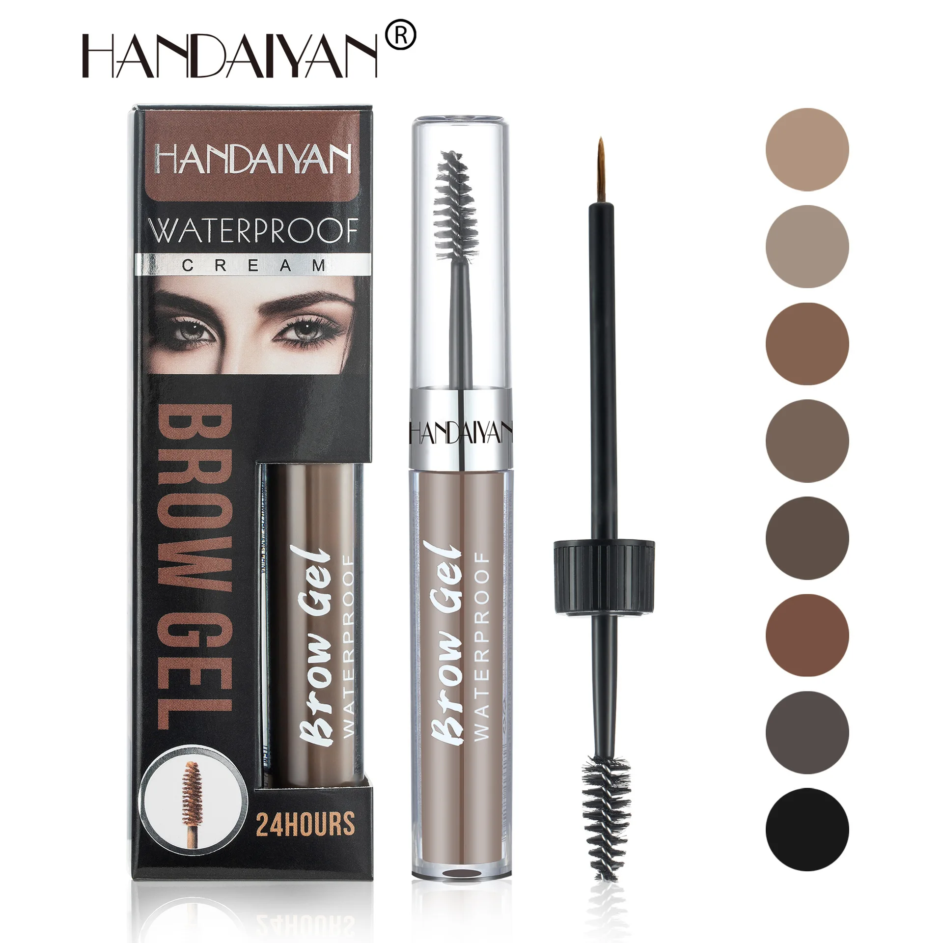 HANDAIYAN-Gel para cejas de doble cabeza, 8 colores, resistente al agua, duradero, 24 horas, crema líquida para teñir cejas, Cosméticos naturales densos para cejas