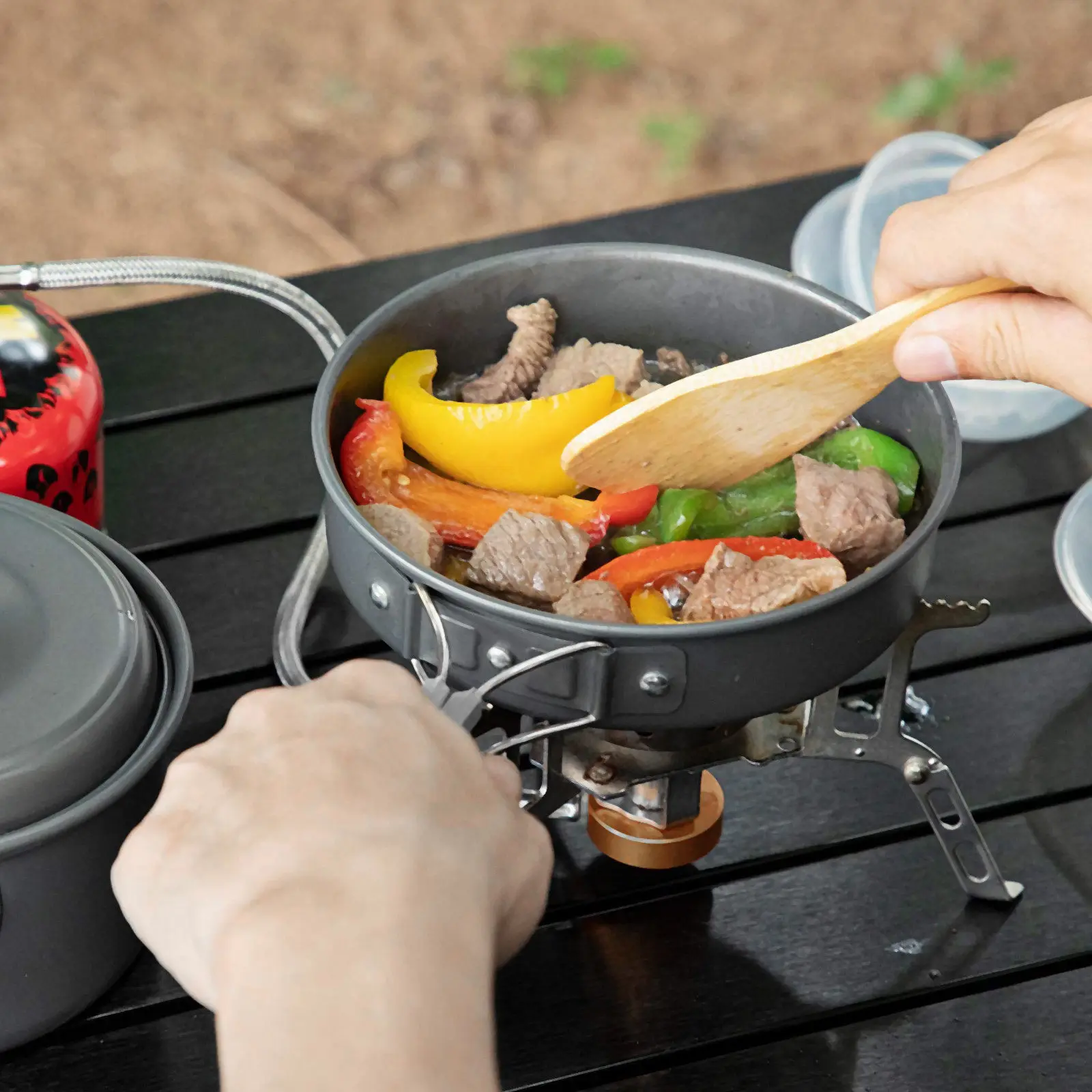 

1Set Camping Cookwares Outdoor Portable Lightweight Foldable Handle Aluminum Alloy Picnic Cooking Set Hiking Cookware Tools