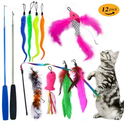 Funny Cat Toy Set Interactive Cat Teasing Stick Feather Replacement Head Adjustable Three Section Fishing Rod  Pet Supplies