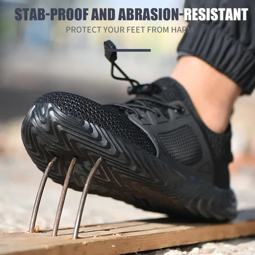 Imagen 2 del producto Zapatillas de trabajo para hombre, zapatos de seguridad con punta de acero para construcción, botas de seguridad para el trabajo, zapatos antipinchazos, zapatos de verano transpirables