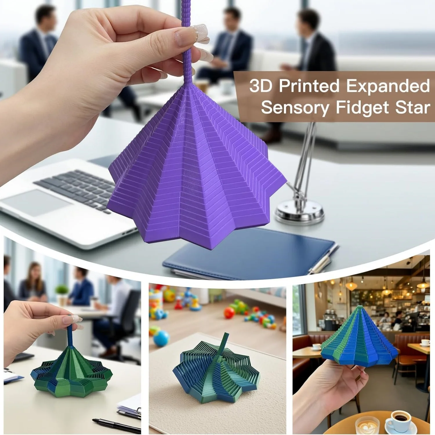 3D Printed Expanded Sensory Fidget Star Fractal Fidget Hexagon Spiral Anti Stress Sensory Tools for Office Stress Relief Gifts