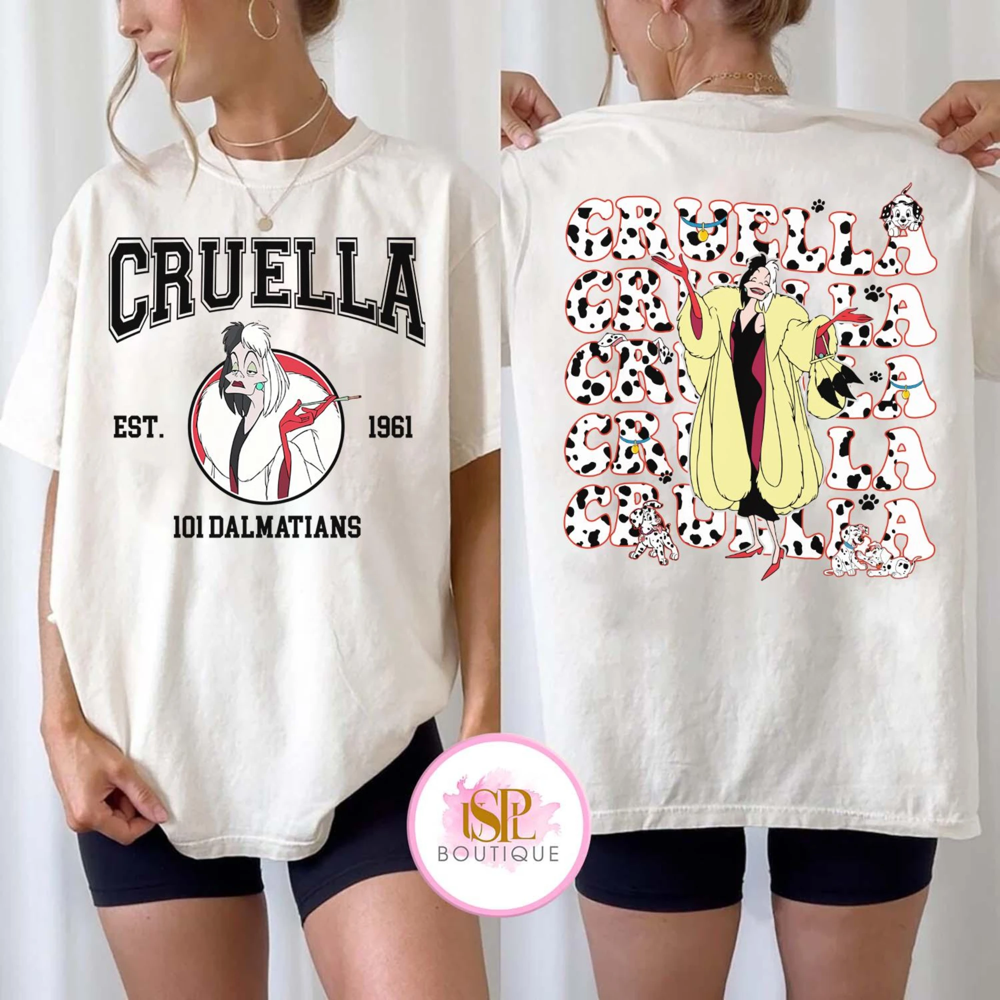 تي شيرت كلاسيكي من Disney Villains Cruella Est 1961 على الوجهين، تي شيرت ديزني 101 Dalmatians Cruella Portrait، قميص عائلة ديزني لاند #1