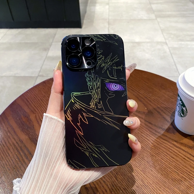 

Новинка, лазерные блестящие чехлы с металлической кнопкой в стиле аниме Наруто для iphone 14, 13, 12 pro max, 13pro, 14pro, Kakashi, Obito, обезболивающий телефонный подарок