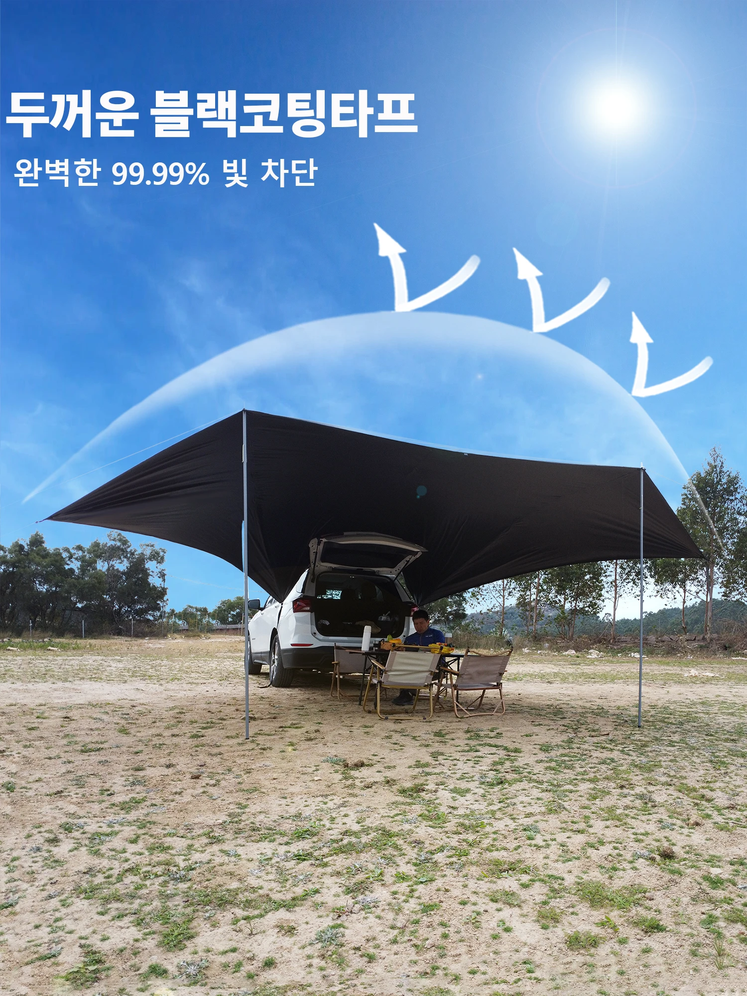 Schwarz Beschichtete Wasserdichte Plane 2,5x4m Auto-Seitenmarkise Sonnenschutz Outdoor Camping Überdachung SUV Zelt UV-Schutz Kofferraum-Abdeckung – Detail 13