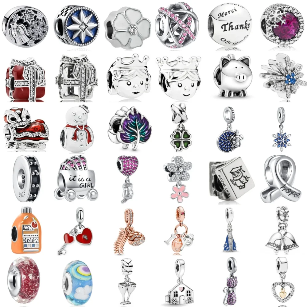 925 Silver ，Leaf, Flower, Snowman Bead Pendant Suitable for European Original Bracelet DIY Accessories Women's Exquisite Jewelry
