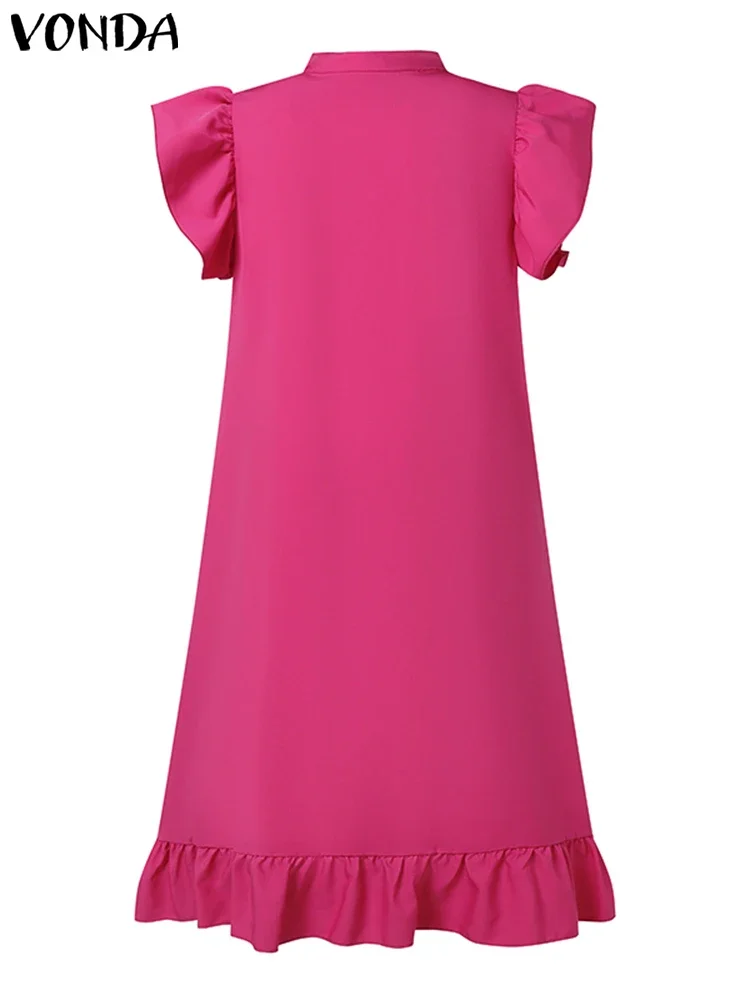 VONDA grande taille 5XL mode à volants Mini robe femmes élégant couleur unie robe 2024 décontracté boutons amples robe d'été robes de soirée