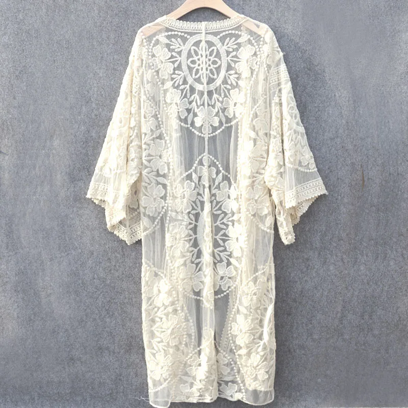 Long Lace Embroidery Women Shirts Summer New Vintage Beach Style Holiday Loose Hollow Out Female Outwear Tops