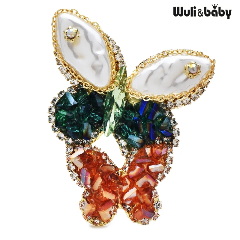 Wuli&baby Handmade Crystal Butterfly Brooches Pins For Women Unisex 2-color Beautiful Insects Office Brooch Gifts