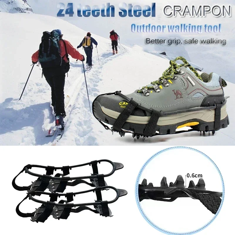 

24 Teeth Ice Grips Anti-Slip Ice Claws Unisex Snow Claw Shoe Covers Climbing Chain Crampons Winter Outdoor Ice Gripper Spike