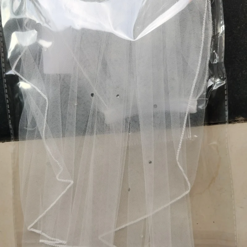 Simple 1 Tier Shoulder Length Beading Pencil Edge Bridal Shower Wedding Veil