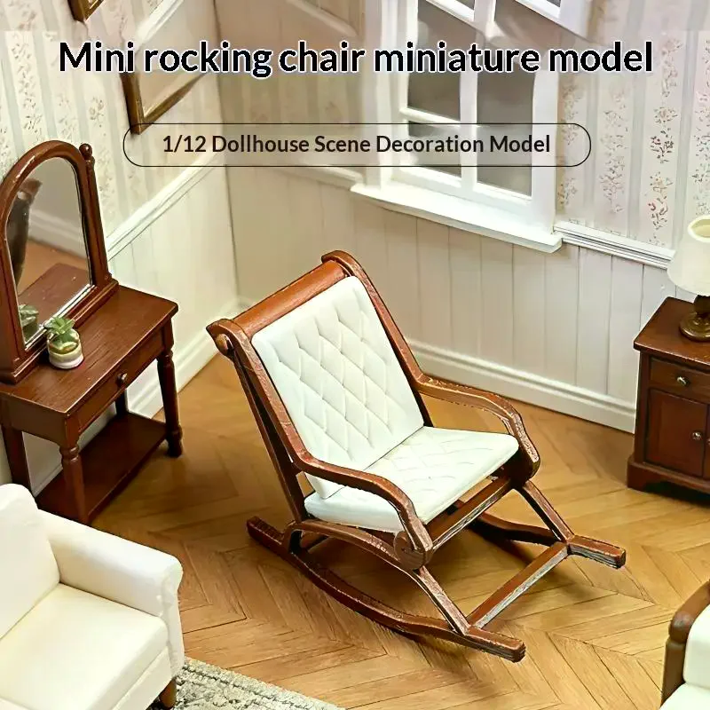 Miniature Rocking Chair Ornament 1/12 Dollhouse Recliner Model Dollhouse Furniture Decoration Micro Scene Photography Prop