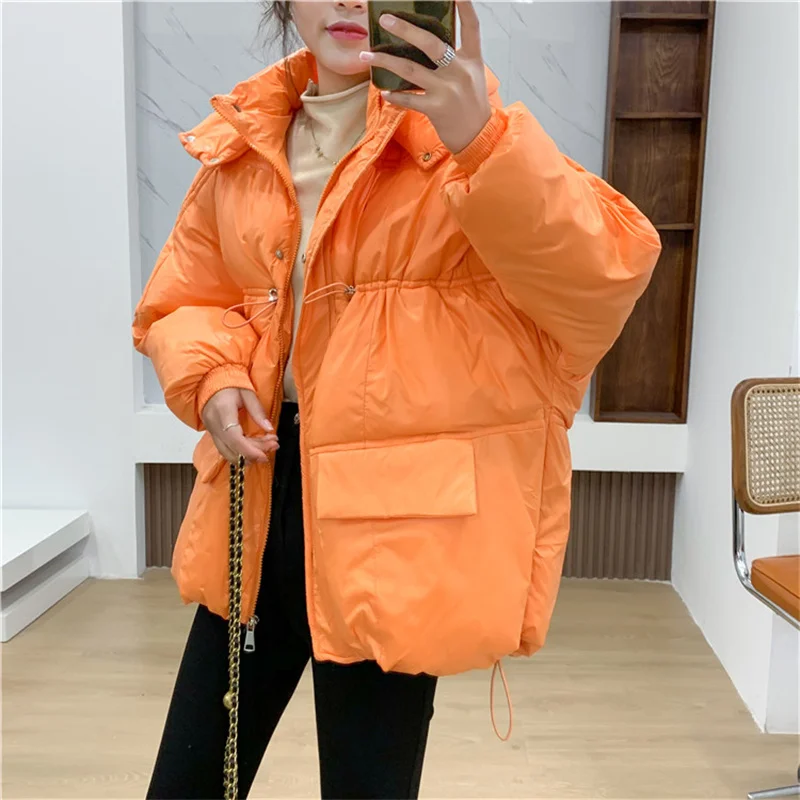 Casual Hooded Drawstring Cotton Clothes Winter Jackets Coats New Korean Loose Warm Parkas Girls Outerwear bd277